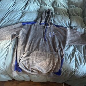 This is an Indianapolis Colts men's hoodie with a quarter-zip and the team logo